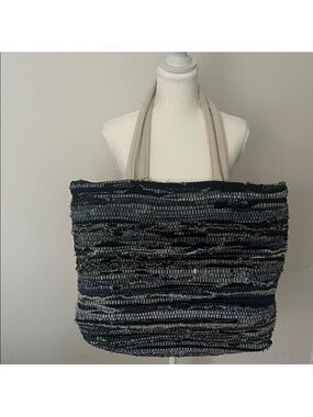 Spacious Textured Knit Tote Travel Bag in Black, Blue and Gray. Size 14x22”.